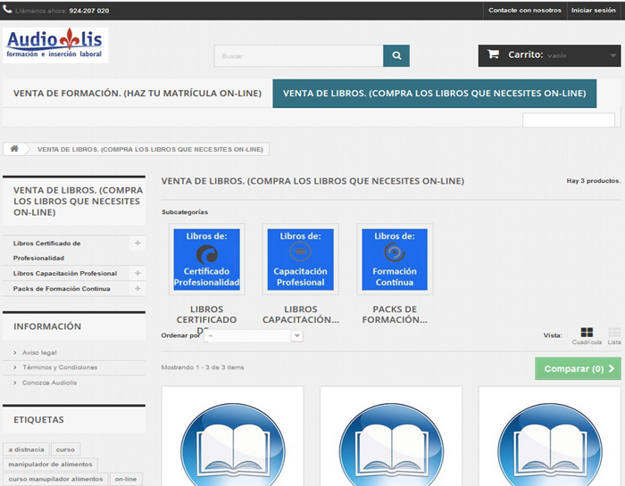 Librería y Matrículas On-Line de Audiolis Formación